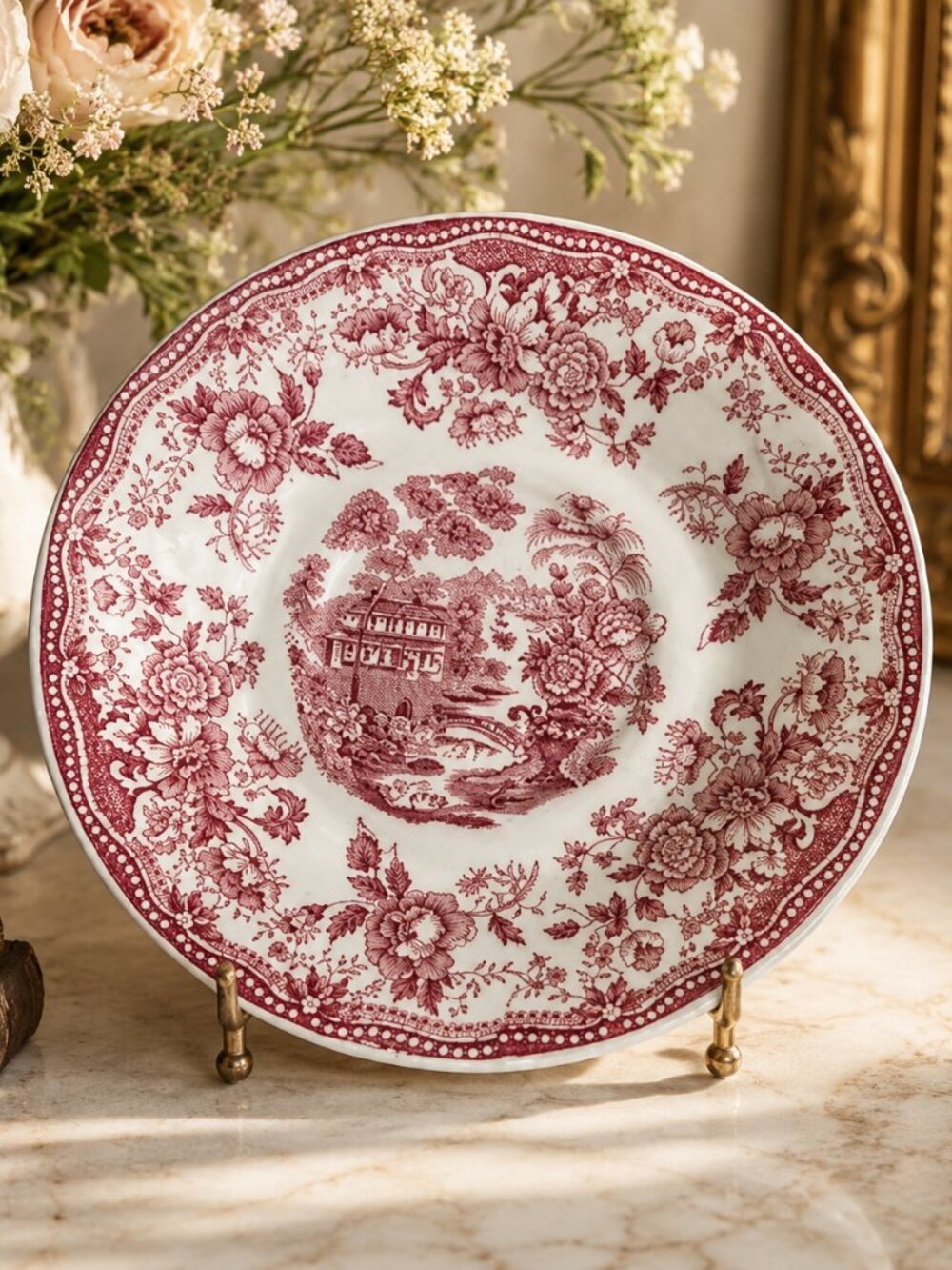Vintage Royal Staffordshire Tonquin Clarice Cliff Red Transferware Saucer Plate